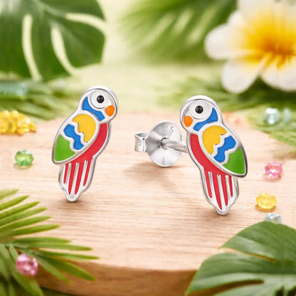 Papagei Ohrstecker Kinder 925 Silber – bunte Vogel Bild 2