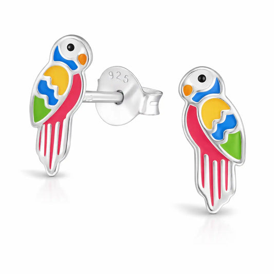 Papagei Ohrstecker Kinder 925 Silber – bunte Vogel Bild 1