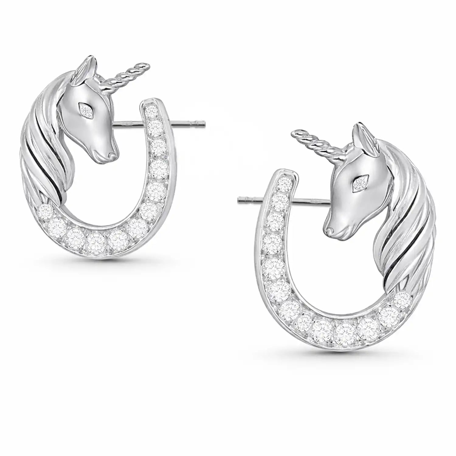 Pferd Einhorn Ohrstecker Silber 925 mit Hufeisen Bild 1