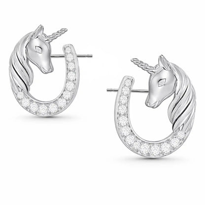 Pferd Einhorn Ohrstecker Silber 925 mit Hufeisen Bild 1