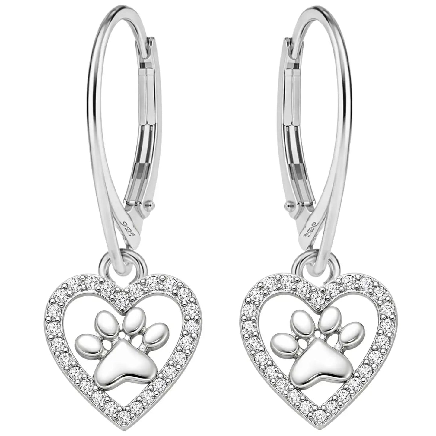 Pfote Herz Ohrhänger 925 Silber – Tier Schmuck Bild 1