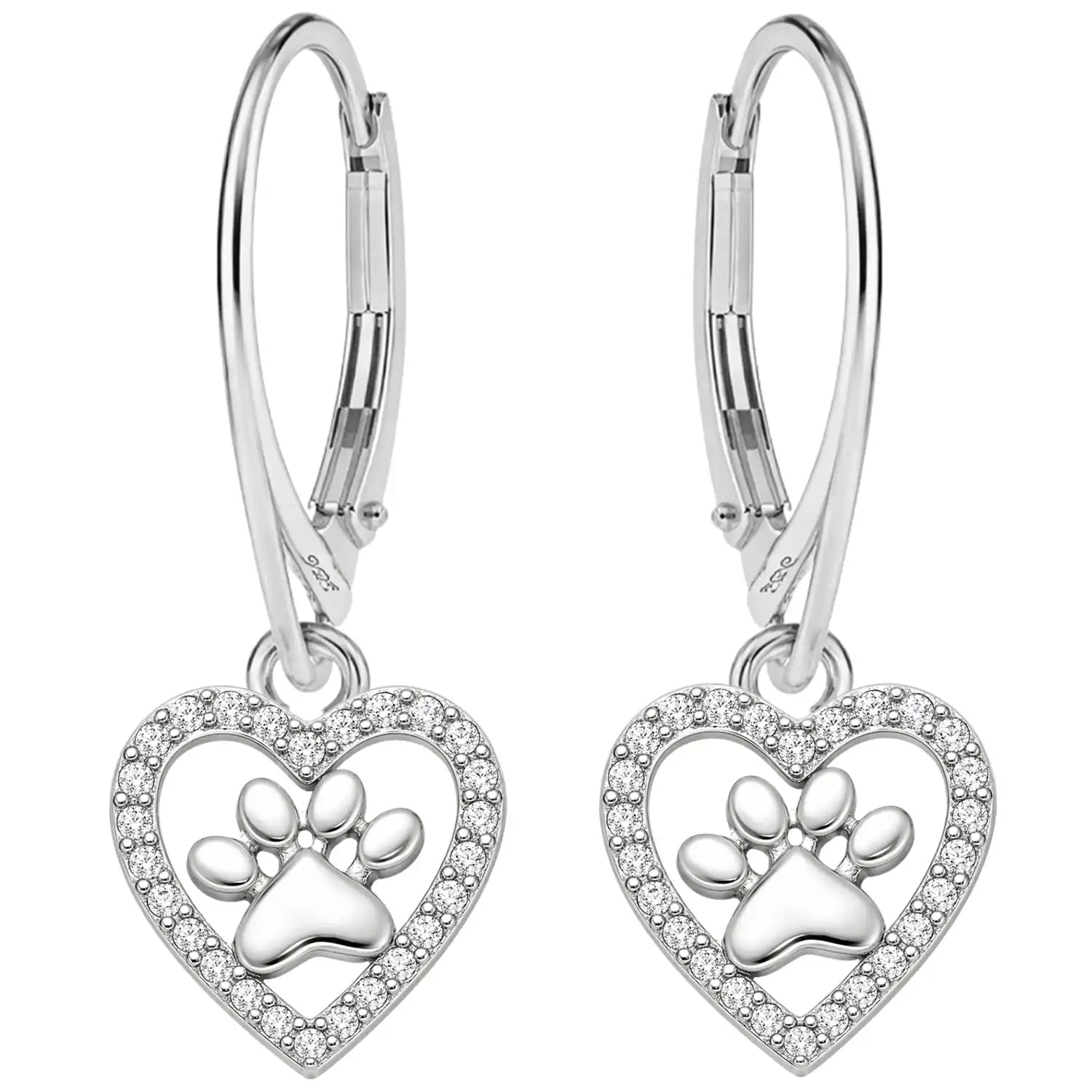 Pfote Herz Ohrhänger 925 Silber – Tier Schmuck Bild 1