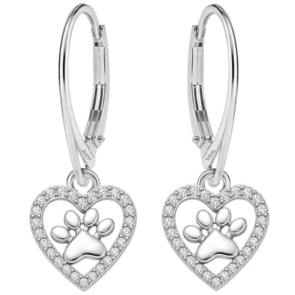 Pfote Herz Ohrhänger 925 Silber – Tier Schmuck Bild 1
