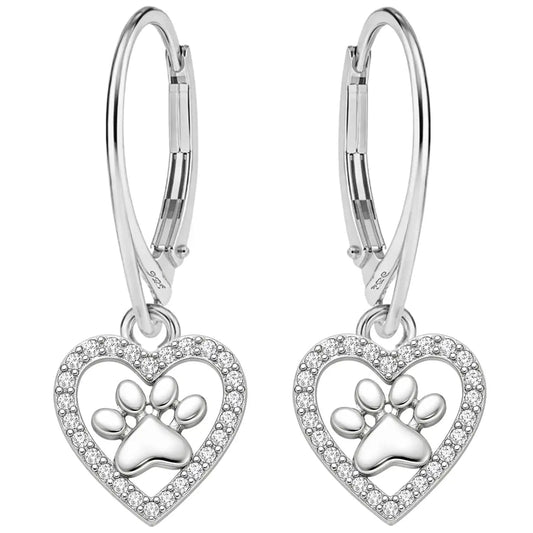 Pfote Herz Ohrhänger 925 Silber – Tier Schmuck Bild 1