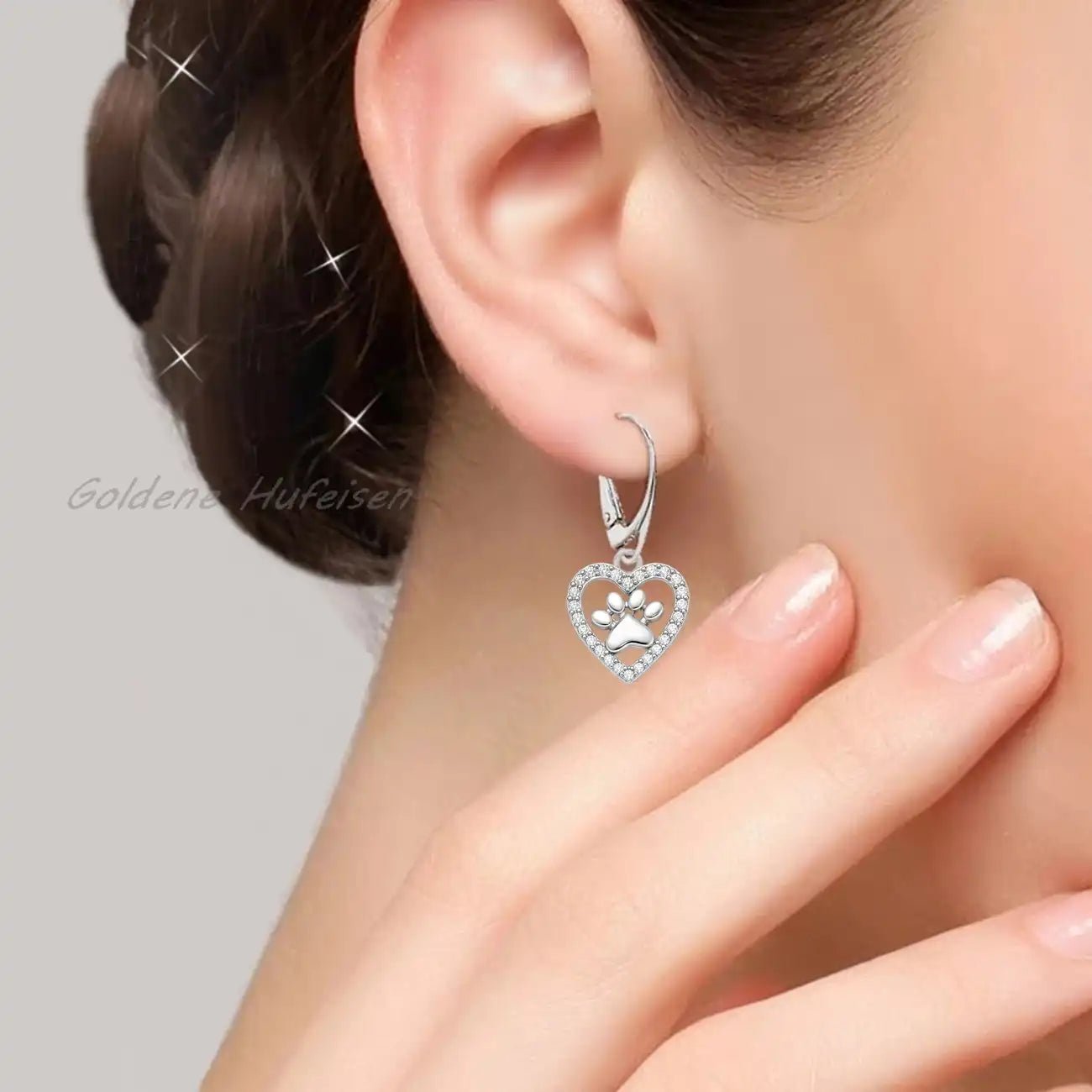 Pfote Herz Ohrhänger 925 Silber – Tier Schmuck Bild 2