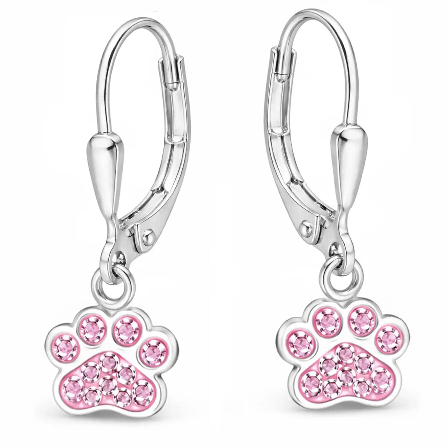 Pfoten Ohrhänger Silber 925 - funkelnde Tier Ohrringe Rosa Bild 4