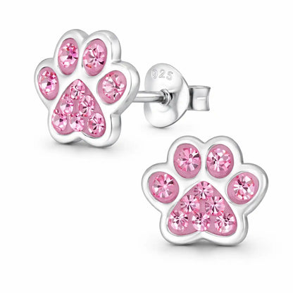 Pfoten Ohrstecker Kinder 925 Silber – bunte Tierpfoten Rosa Bild 3