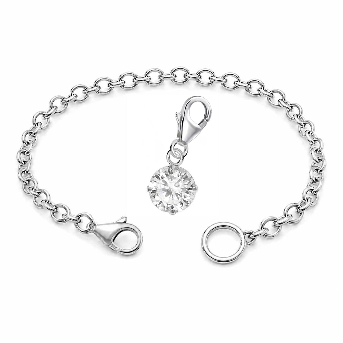 Charm Armband Set mit weißem Kristall Anhänger 925 Silber 1