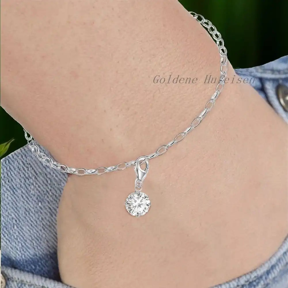 Charm Armband Set mit weißem Kristall Anhänger 925 Silber 2