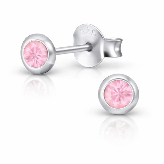 Runde Ohrstecker 925 Silber rosa Zirkonia 4 mm - Mini Bild 1