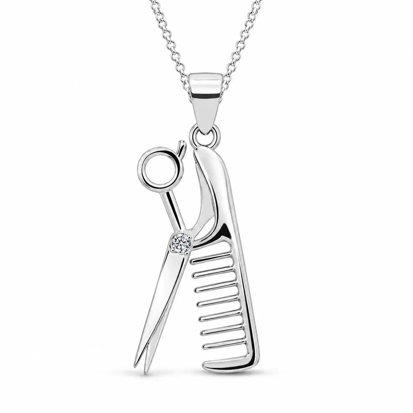 Schere Kamm Kette aus Silber (40-50cm)