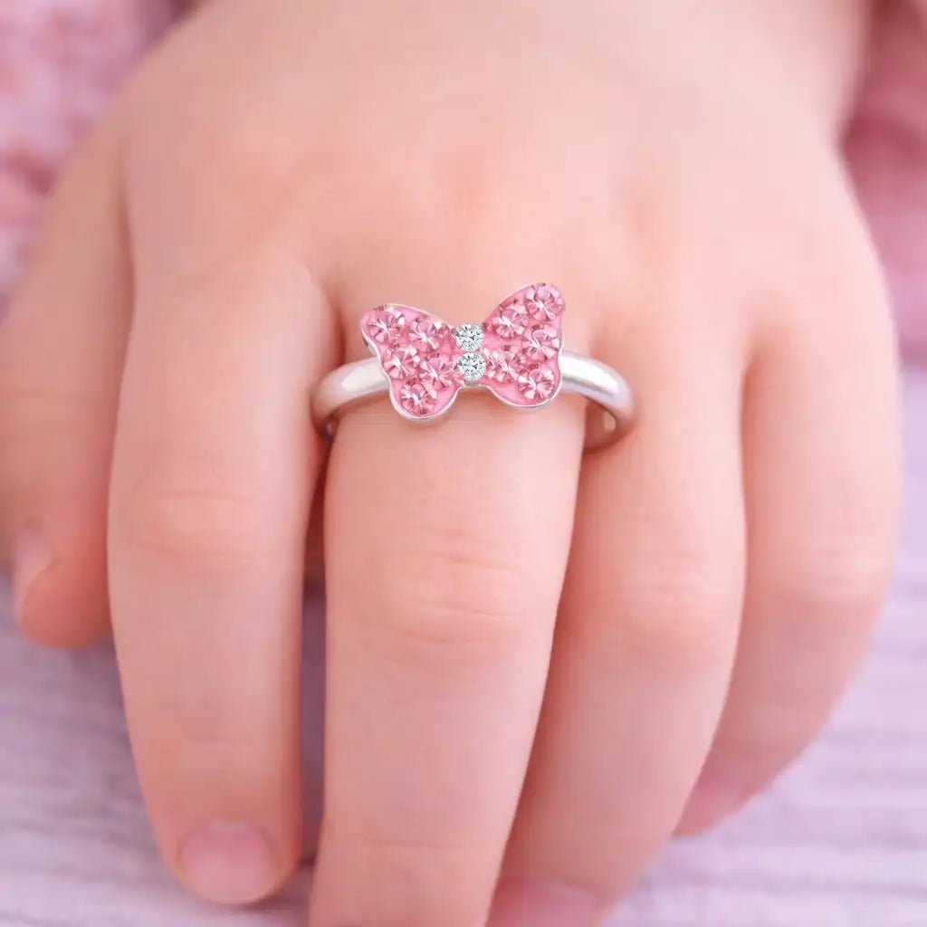 Schmetterling Fingerring Kinder 925 Silber – Glitzer Rosa Bild 2