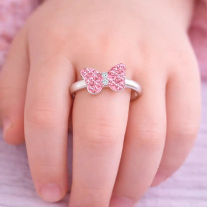 Schmetterling Fingerring Kinder 925 Silber – Glitzer Rosa Bild 2