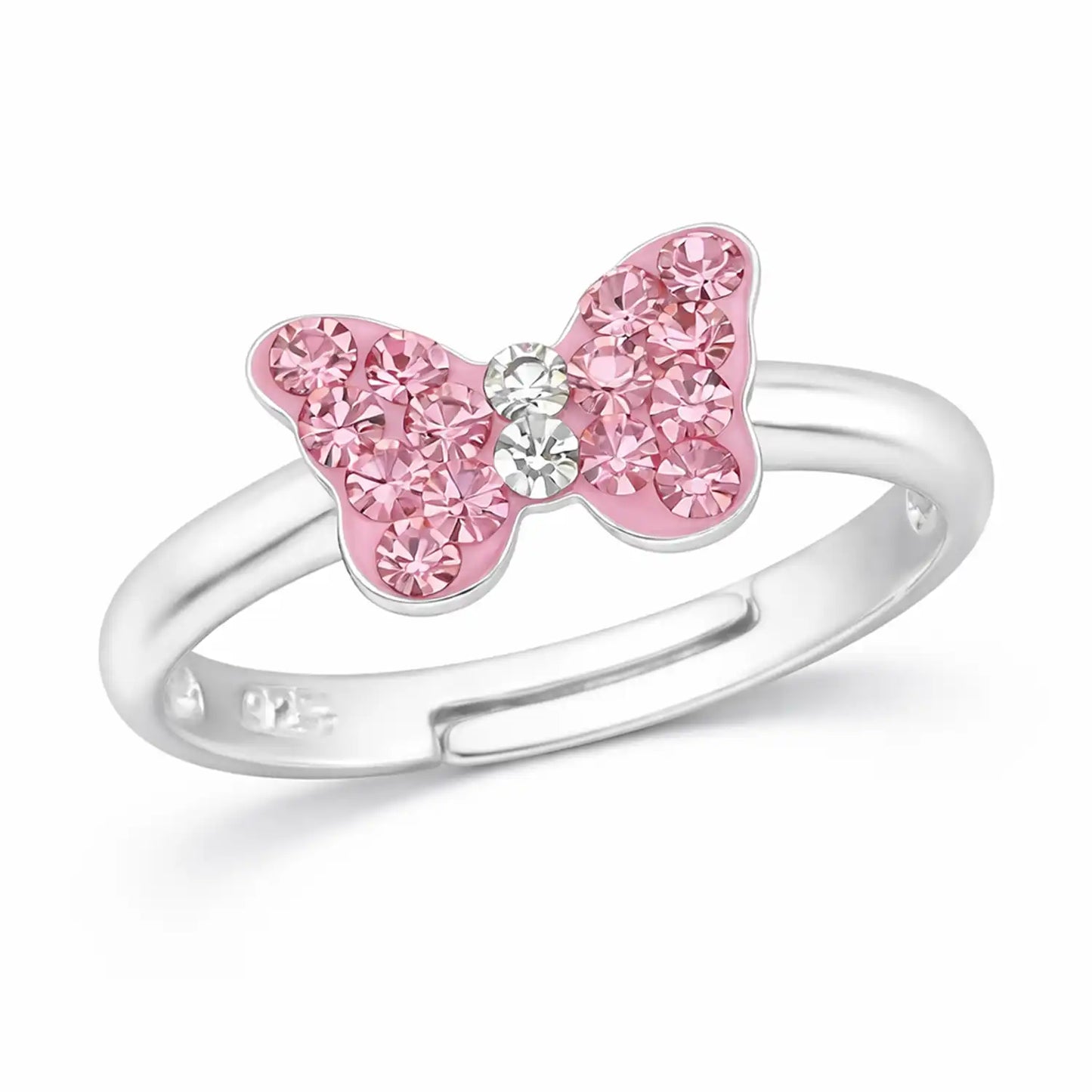 Schmetterling Fingerring Kinder 925 Silber – Glitzer Rosa Bild 1
