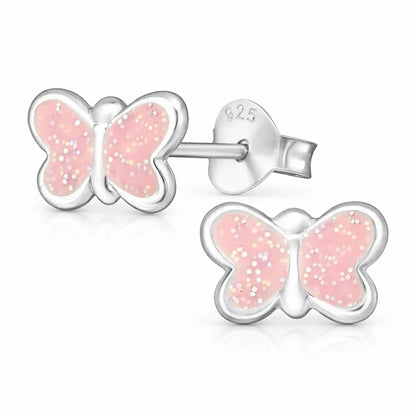 Schmetterling Ohrstecker Kinder Silber 925 – Klein Rosa Bild 2