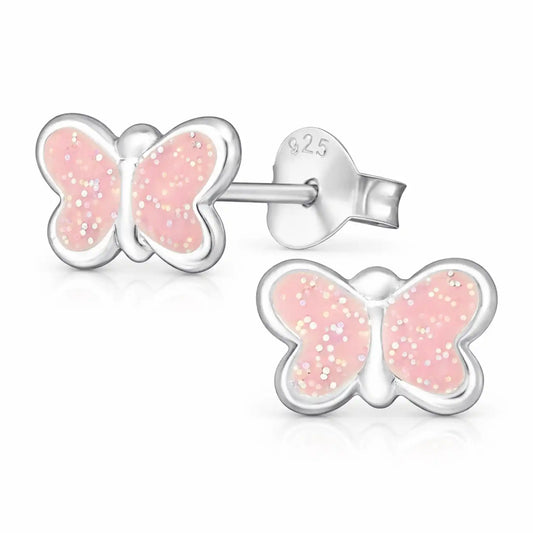 Schmetterling Ohrstecker Kinder Silber 925 – Klein Rosa Bild 2