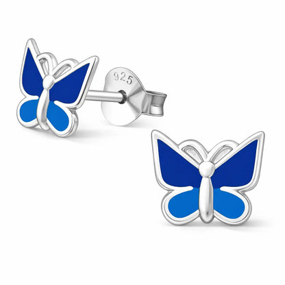Schmetterling Ohrstecker Kinder Silber 925 – Zweifarbig Blau Bild 3