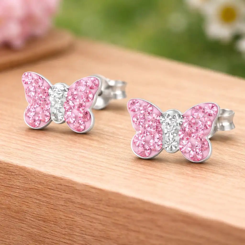 Schmetterling Ohrstecker Kinder Silber 925 – Rosa Glanz Bild 2
