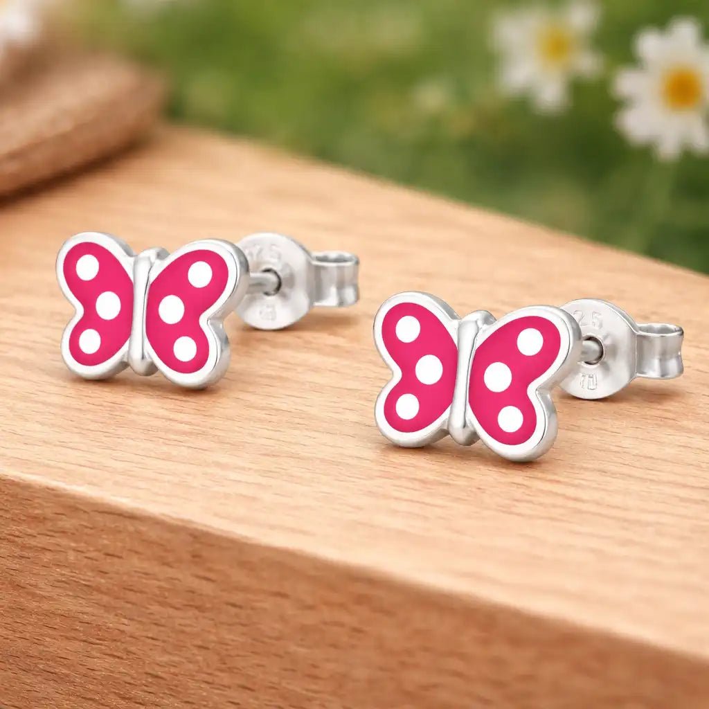 Schmetterling Ohrstecker Kinder Silber 925 – Pink Bild 2