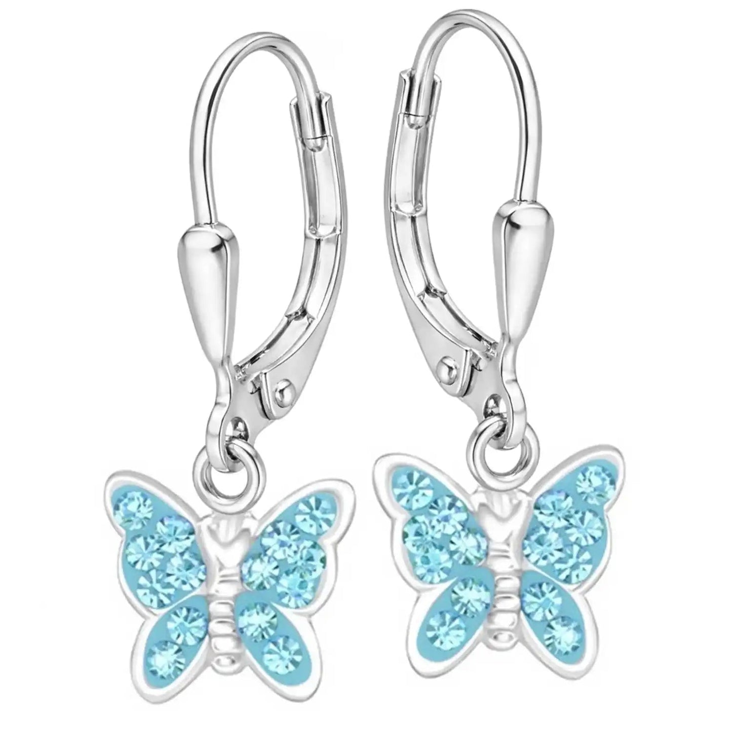 Schmetterling Ohrringe Kinder 925 Silber – farbenfroh Blau Bild 4
