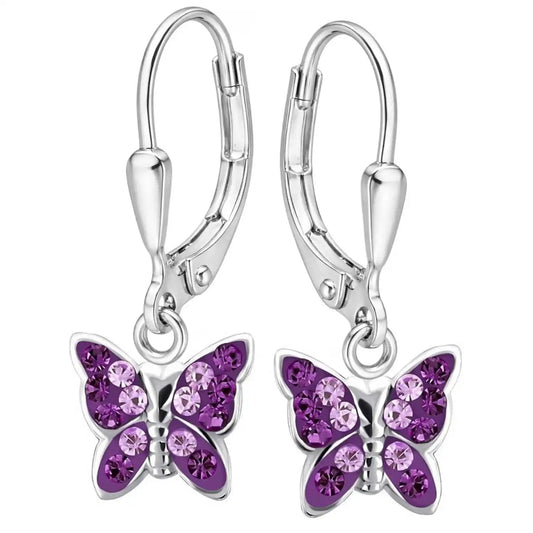 Schmetterling Ohrringe Kinder 925 Silber – farbenfroh Lila Bild 1