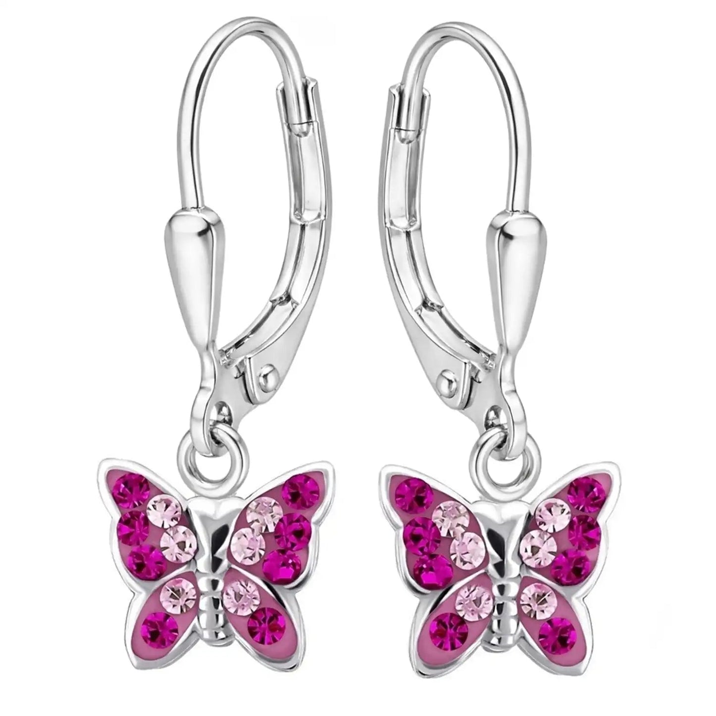 Schmetterling Ohrringe Kinder 925 Silber – farbenfroh Pink Bild 3