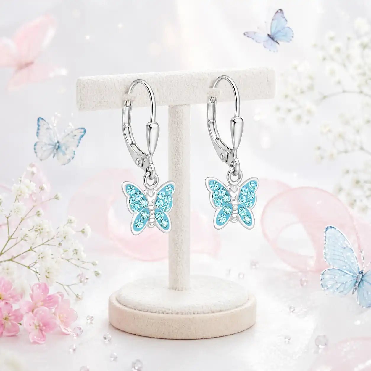 Schmetterling Ohrringe Kinder 925 Silber – farbenfroh Türkis Bild 7