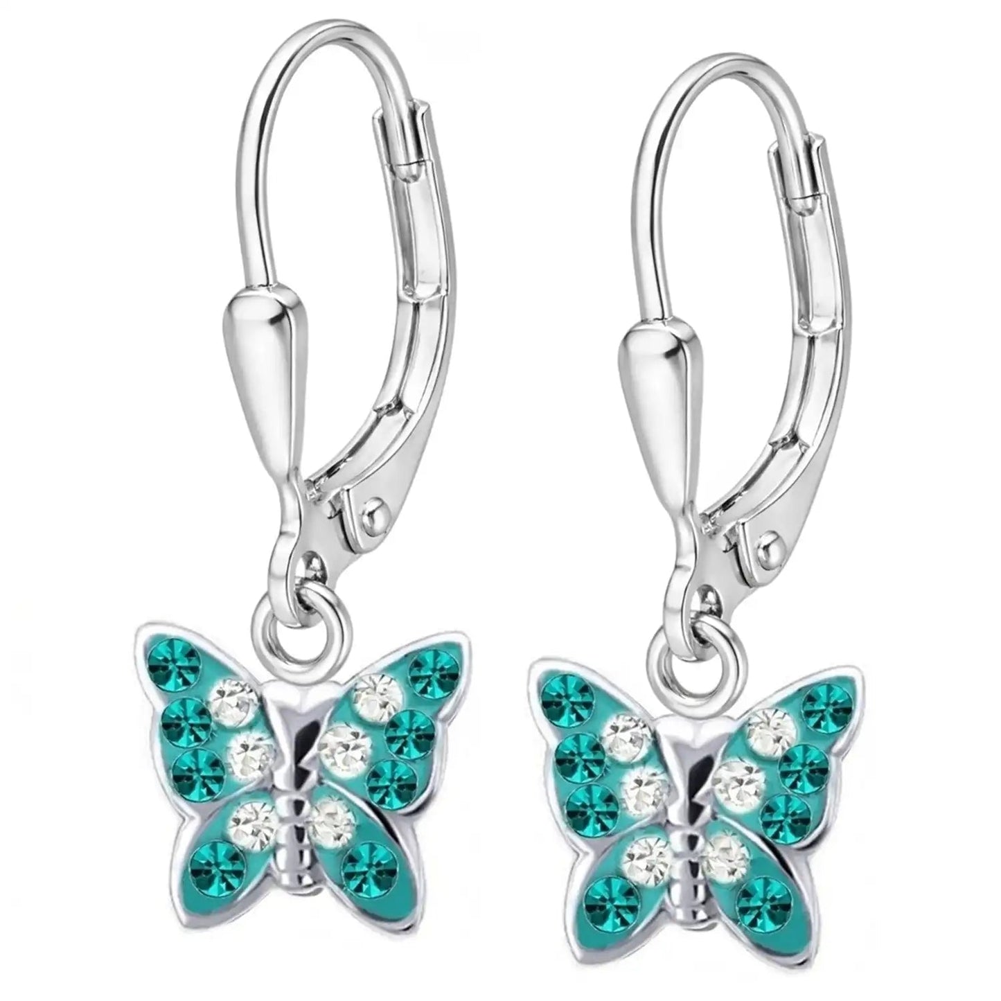 Schmetterling Ohrringe Kinder 925 Silber – farbenfroh Türkis Bild 6