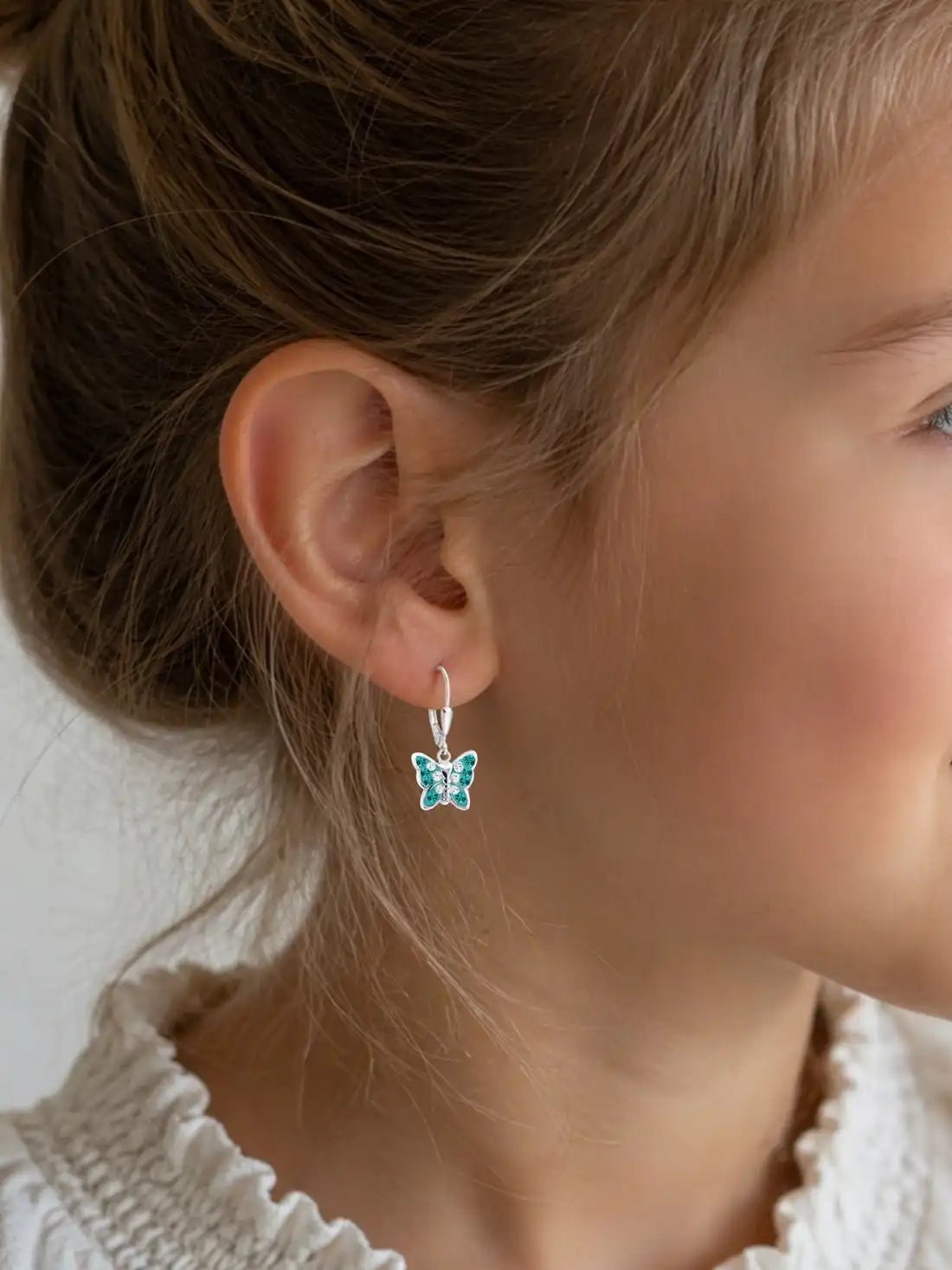 Schmetterling Ohrringe Kinder 925 Silber – farbenfroh Türkis Bild 9