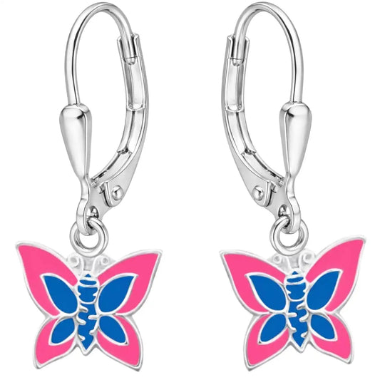 Schmetterling Ohrringe Kinder 925 Silber – pink blau Bild 1