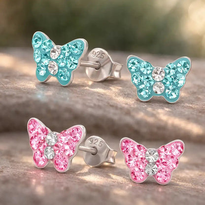 Schmetterling Ohrstecker Kinder Silber 925 – Kristall Rosa Bild 3