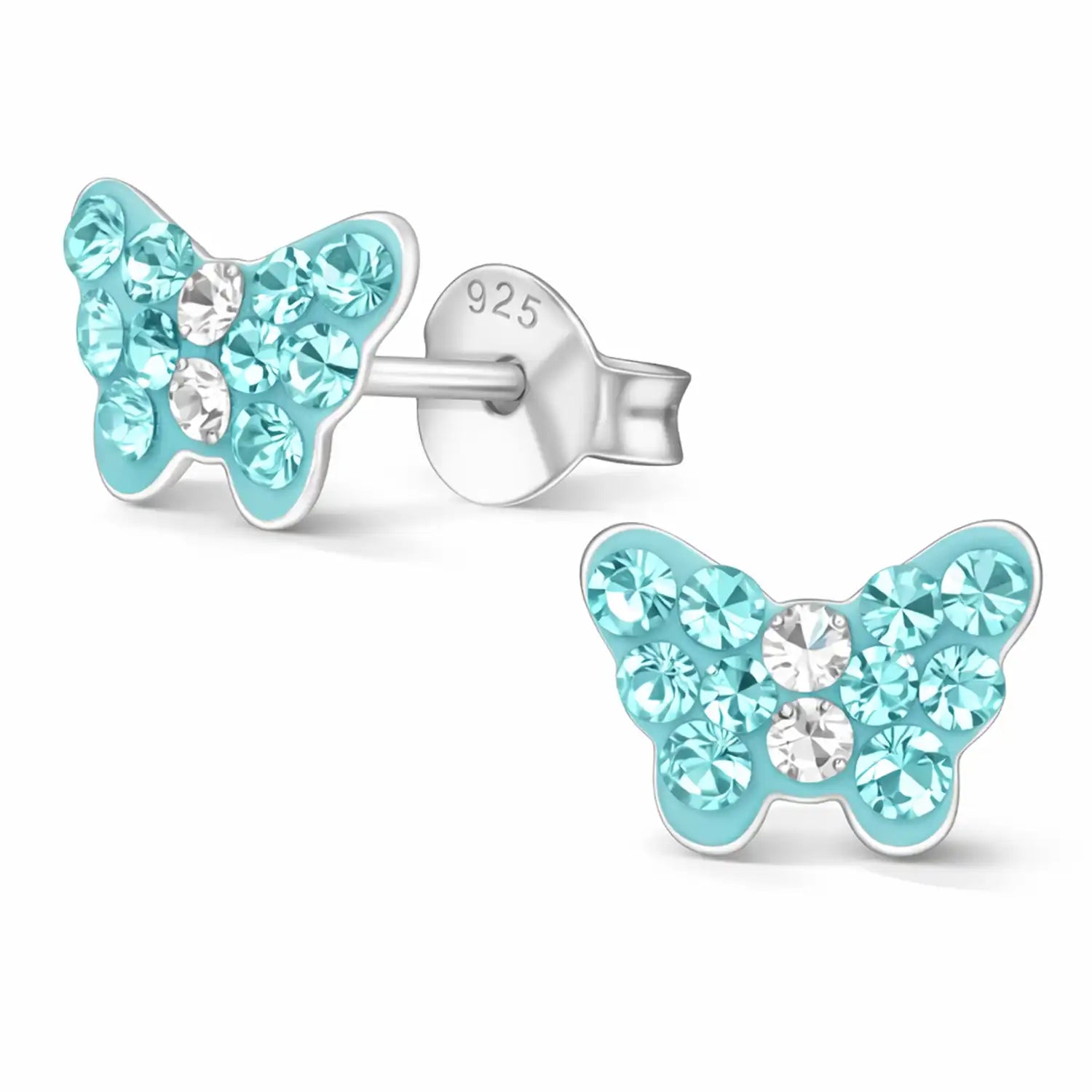 Schmetterling Ohrstecker Kinder Silber 925 – Kristall Blau Bild 1