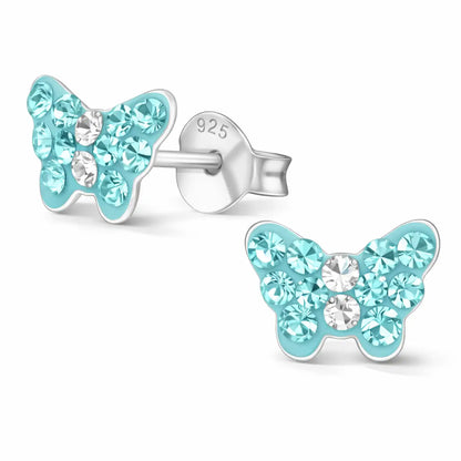 Schmetterling Ohrstecker Kinder Silber 925 – Kristall Blau Bild 1