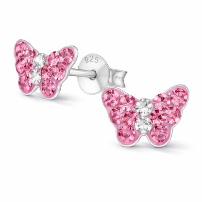 Schmetterling Ohrstecker Kinder Silber 925 – Kristall Rosa Bild 2