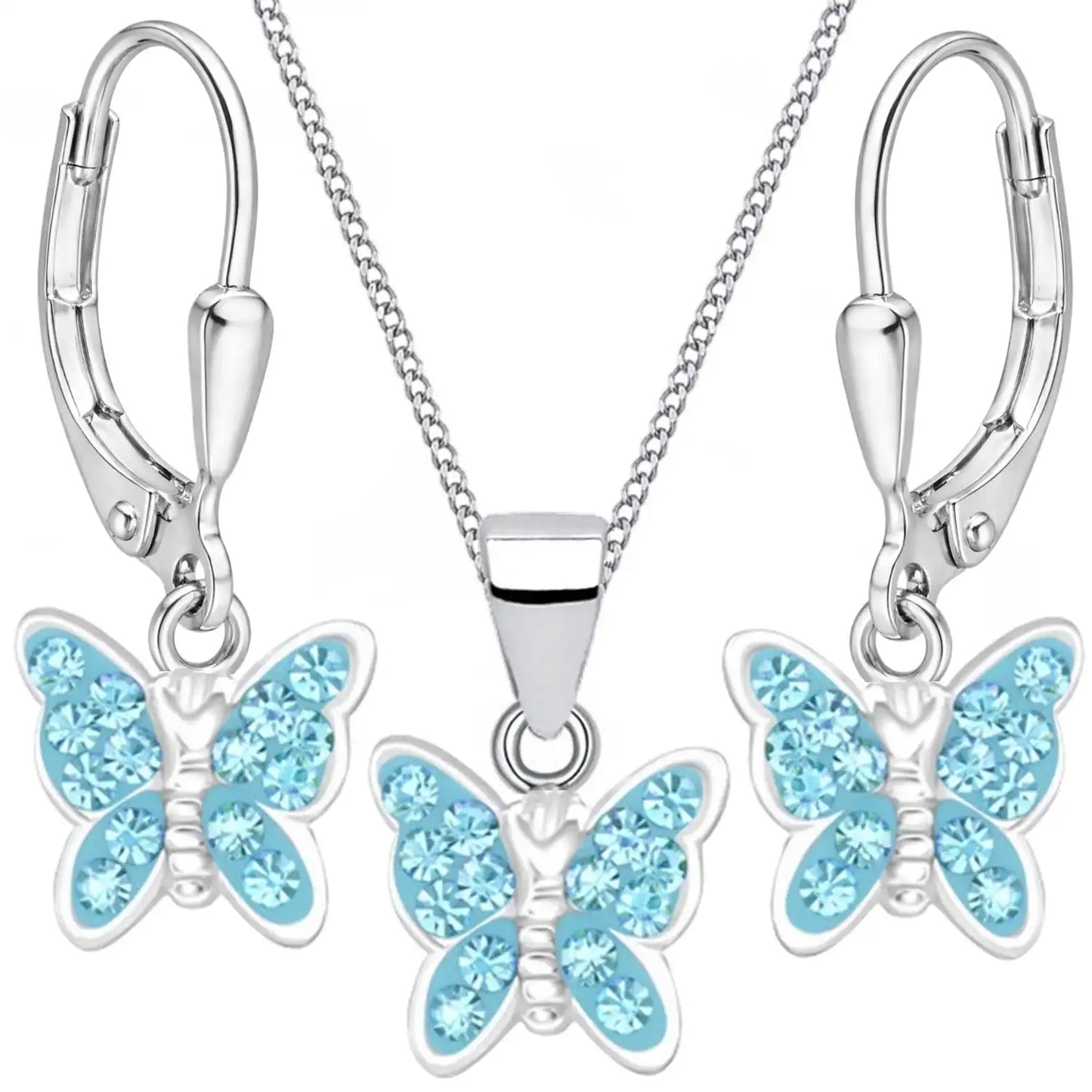 blau Schmetterling Schmuckset für Mädchen mit Kette und Ohrringen