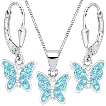 blau Schmetterling Schmuckset für Mädchen mit Kette und Ohrringen
