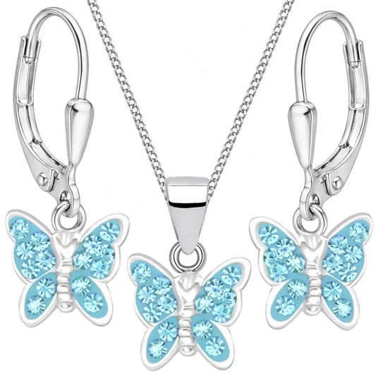 blau Schmetterling Schmuckset für Mädchen mit Kette und Ohrringen