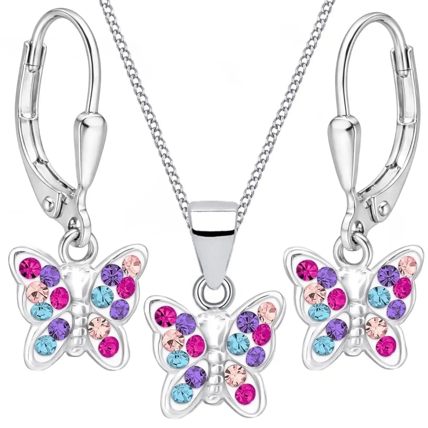 bunte Schmetterling Schmuckset für Mädchen mit Kette und Ohrringen
