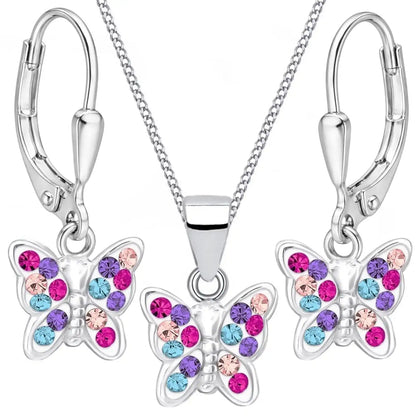 bunte Schmetterling Schmuckset für Mädchen mit Kette und Ohrringen