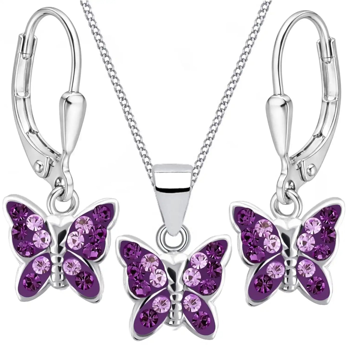 lila Schmetterling Schmuckset für Mädchen mit Kette und Ohrringen