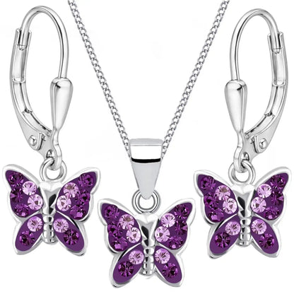 lila Schmetterling Schmuckset für Mädchen mit Kette und Ohrringen