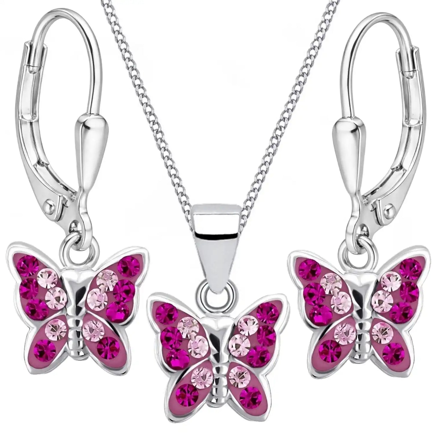 pink Schmetterling Schmuckset für Mädchen mit Kette und Ohrringen