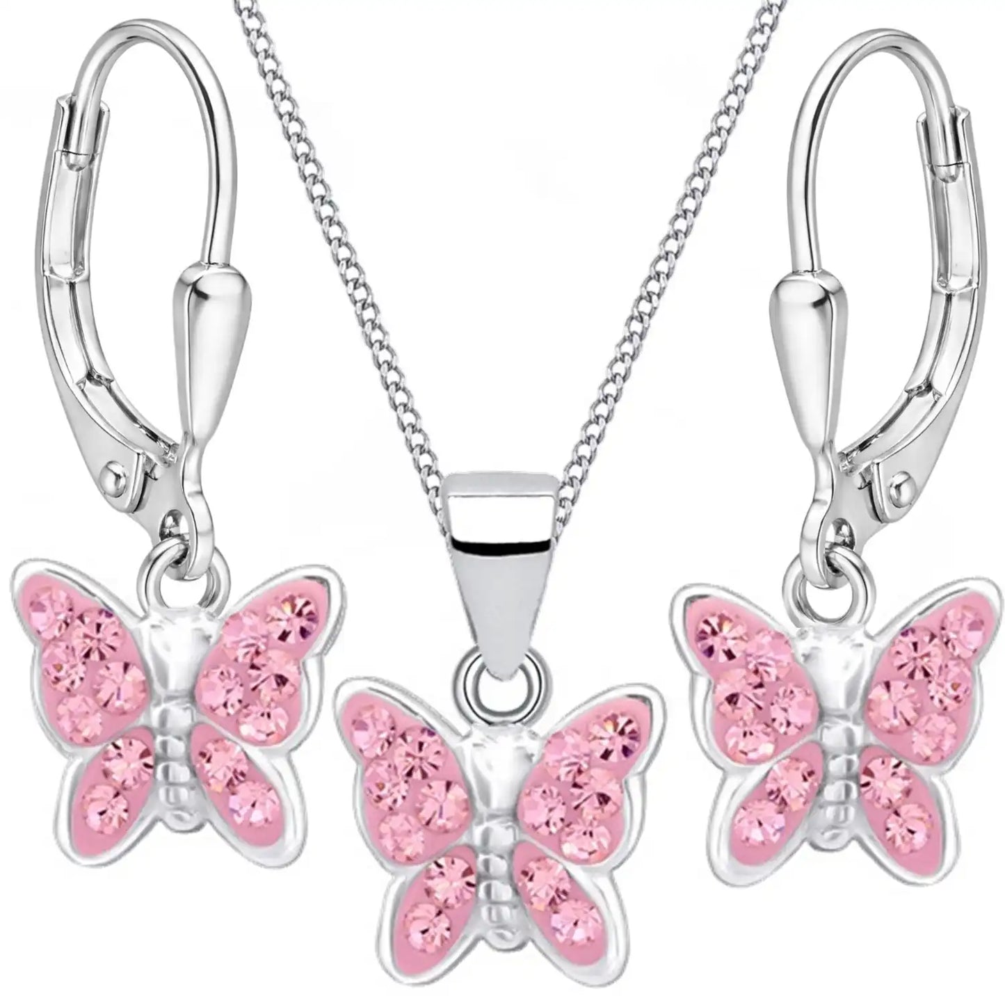 rosa Schmetterling Schmuckset für Mädchen mit Kette und Ohrringen