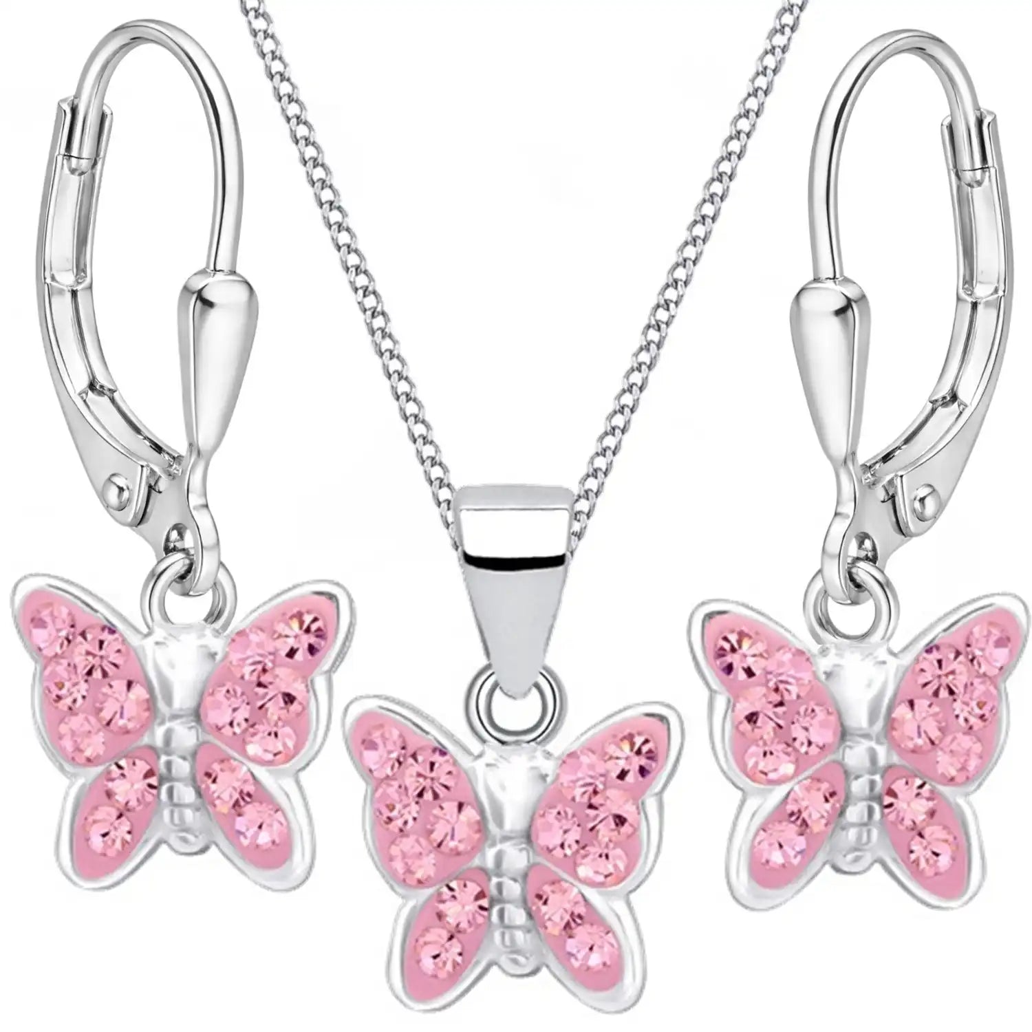 rosa Schmetterling Schmuckset für Mädchen mit Kette und Ohrringen