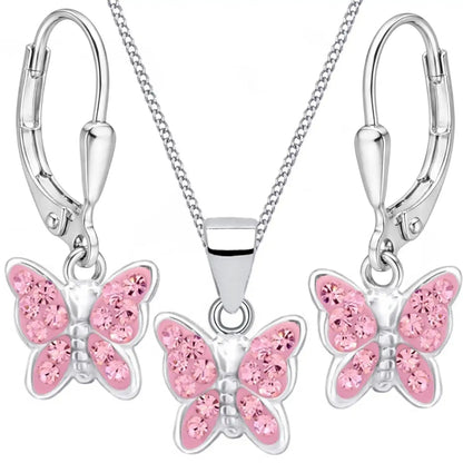 rosa Schmetterling Schmuckset für Mädchen mit Kette und Ohrringen