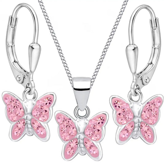 rosa Schmetterling Schmuckset für Mädchen mit Kette und Ohrringen