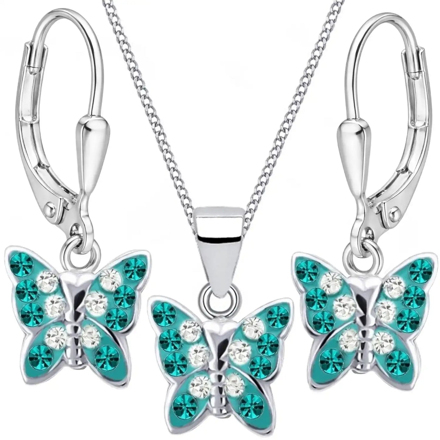 türkise Schmetterling Schmuckset für Mädchen mit Kette und Ohrringen