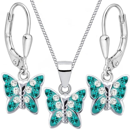 türkise Schmetterling Schmuckset für Mädchen mit Kette und Ohrringen