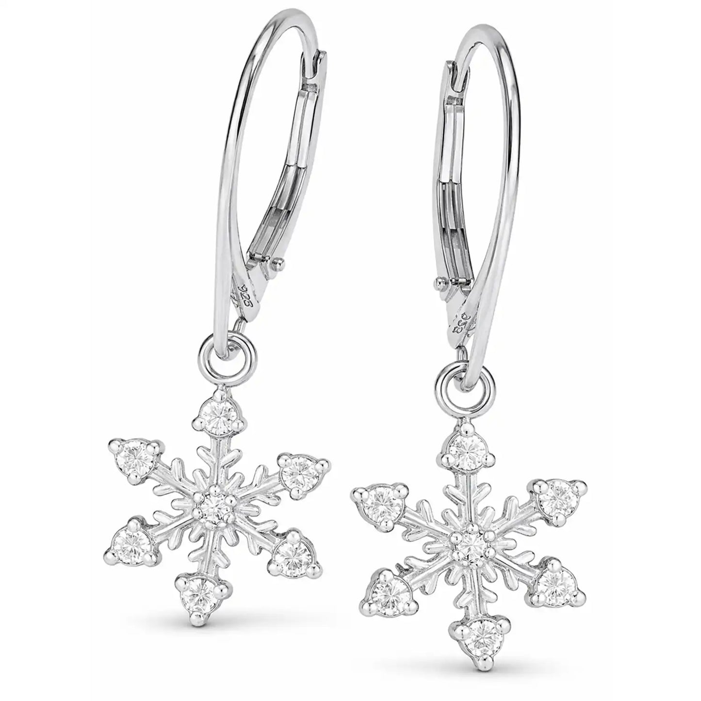 Schneeflocken Ohrringe 925 Silber – funkelnd weiß Bild 1