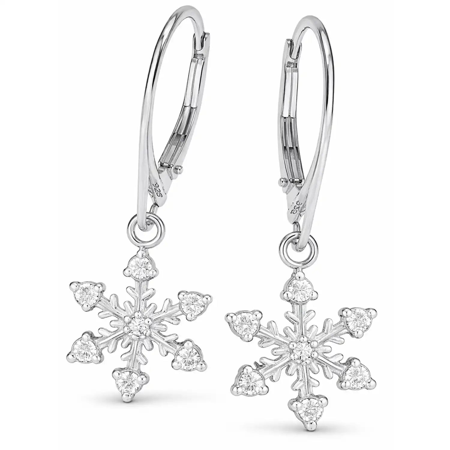 Schneeflocken Ohrringe 925 Silber – funkelnd weiß Bild 1